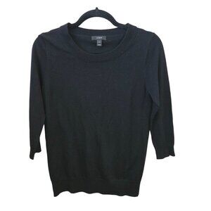 J.Crew Black Merino Wool 3/4 Sleeve Crewneck Sweater Size XS